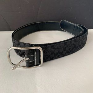 COACH BLACK LOGO PRINT BELT Jacquard Fabric Leather 8573  SIZE M